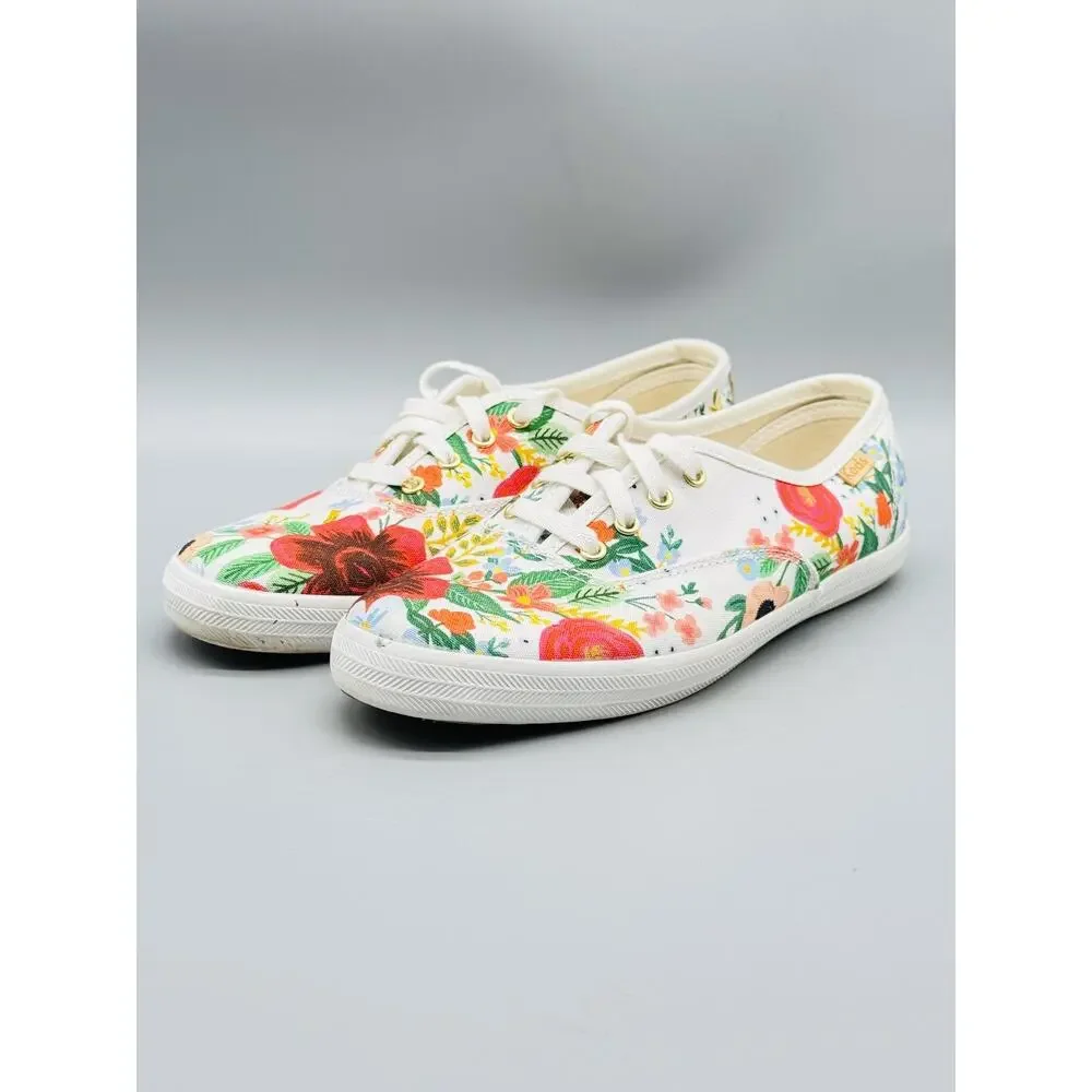 Keds Shoes Womens 6 White Floral Canvas Champion Classic Lace Up Sneakers Casual